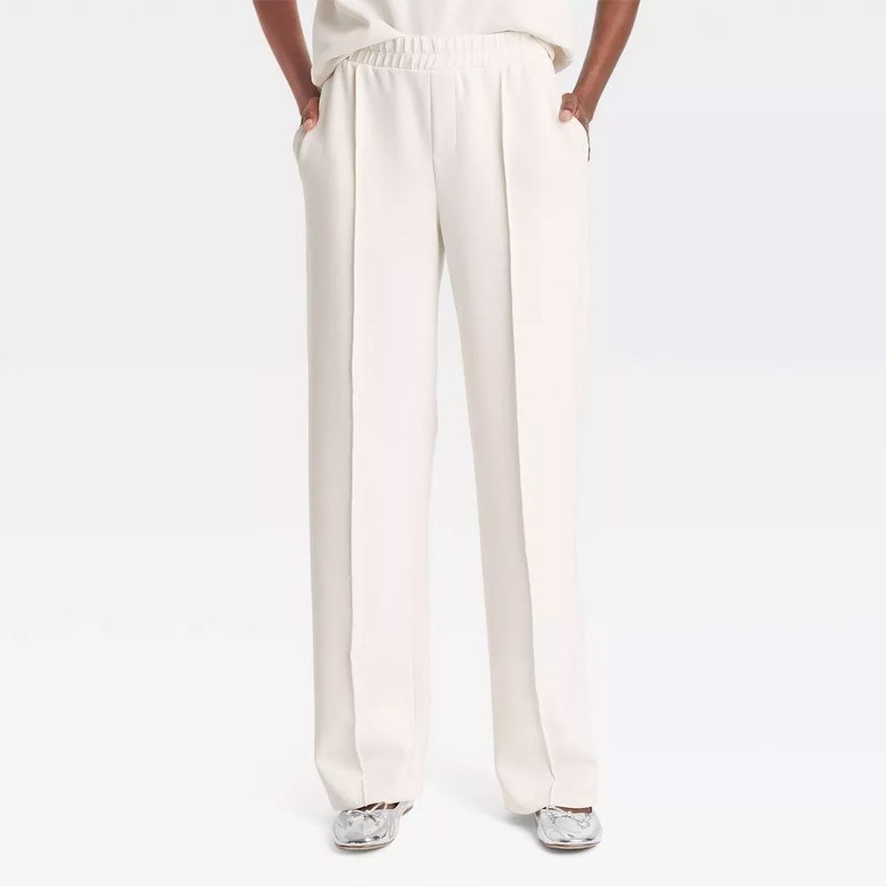 a new day Cream Elastic Waist Wide-Leg Pants